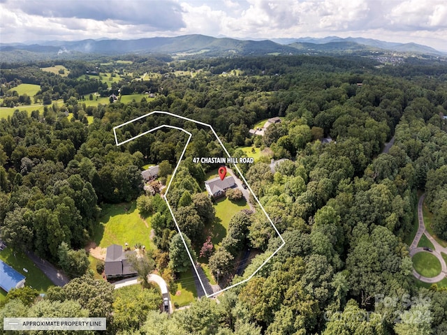 bird's eye view with a mountain view