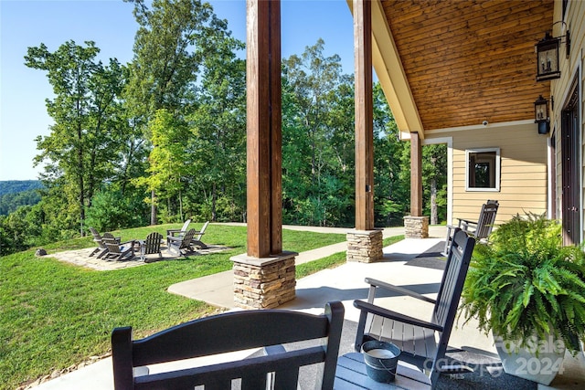 6521 Lake James Rd, Marion, NC 28752 - view of patio / terrace featuring a fire pit