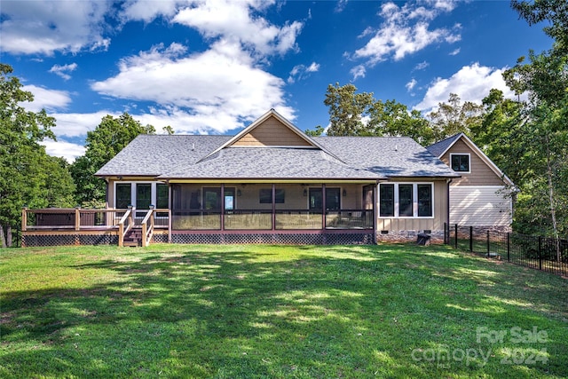 6521 Lake James Rd, Marion, NC 28752 - back of house with roof with shingles, a sunroom, and a wooden deck