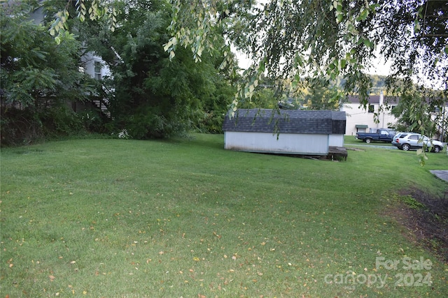 view of yard with a storage shed