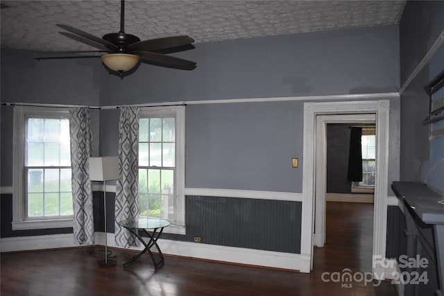 dining area with ceiling fan and hardwood / wood-style floors