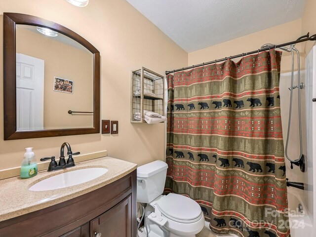 bathroom featuring vanity, toilet, and a textured ceiling