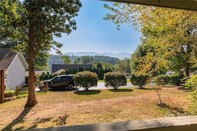 view of yard featuring a mountain view