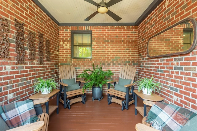 exterior space with a ceiling fan