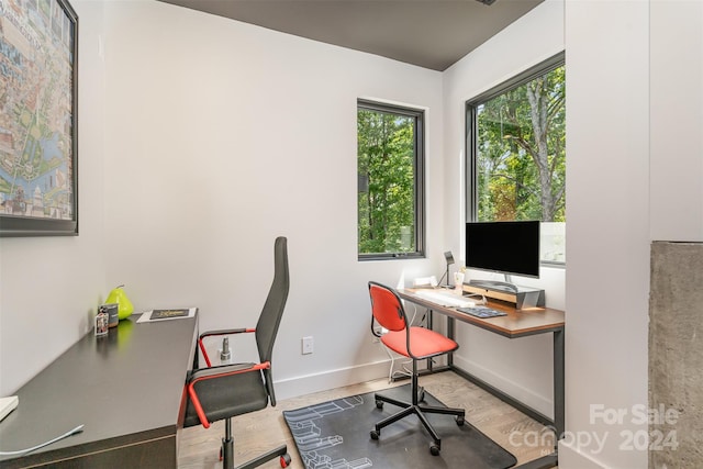 home office featuring wood-type flooring