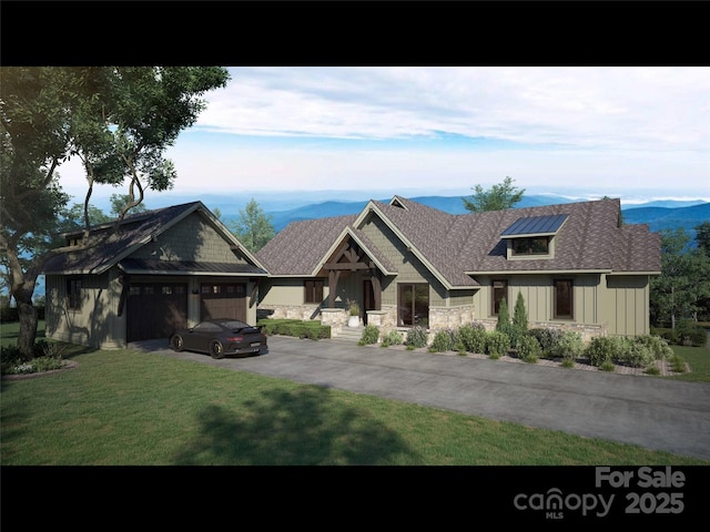 2015 Deep Gap Farm Rd W, Mill Spring, NC 28756 - view of front of property with a front lawn, aphalt driveway, stone siding, board and batten siding, and an attached garage