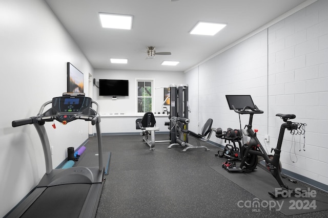 exercise area featuring ceiling fan