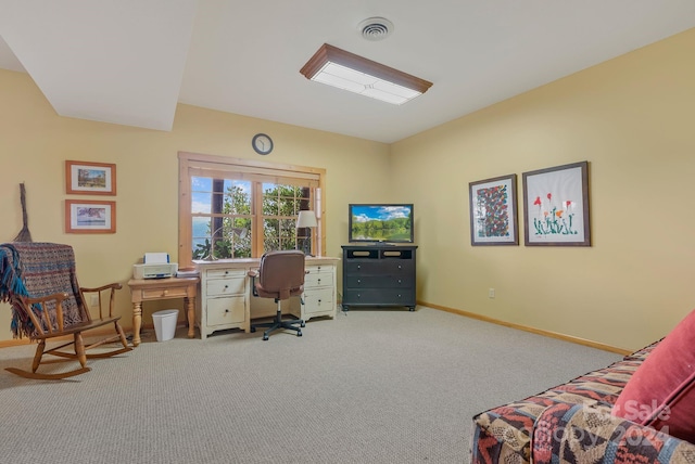 home office featuring light colored carpet