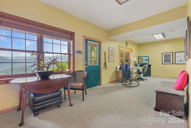 home office with carpet floors