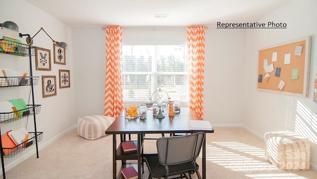 dining area featuring carpet flooring