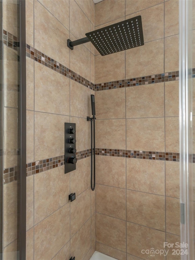 details featuring a shower with shower door