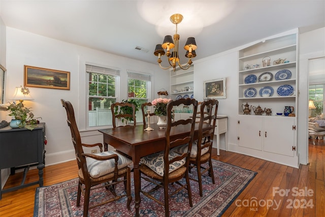 404 Montreat Rd, Black Mountain, NC 28711 - dining space featuring baseboards, visible vents, a chandelier, and wood-type flooring