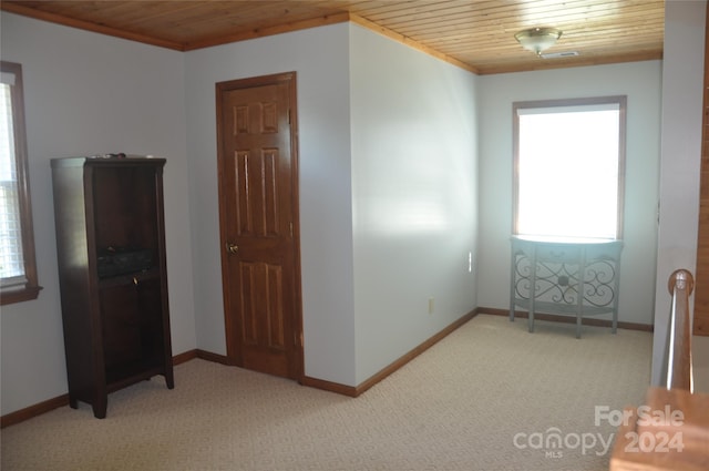 interior space featuring wooden ceiling