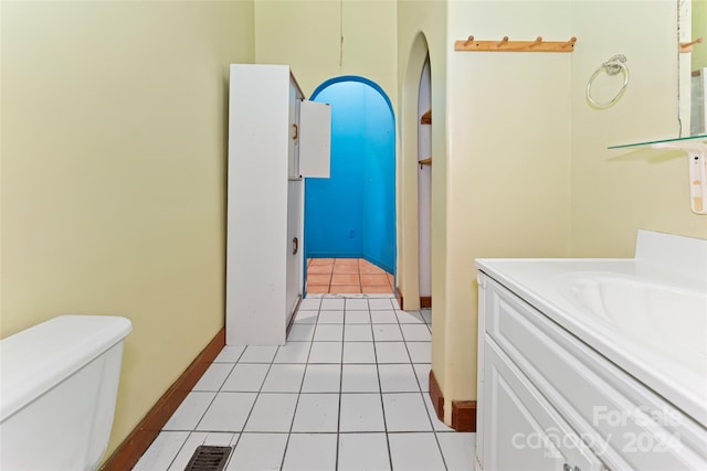 bathroom with tile patterned floors, toilet, and vanity