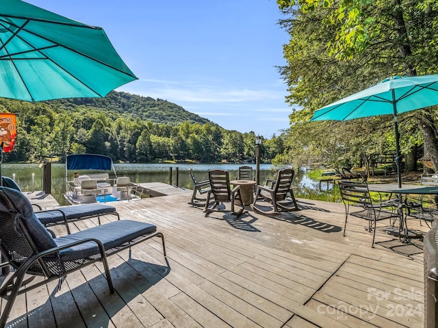 wooden terrace with a water view