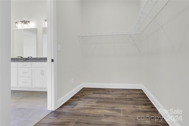 spacious closet with sink and dark hardwood / wood-style floors