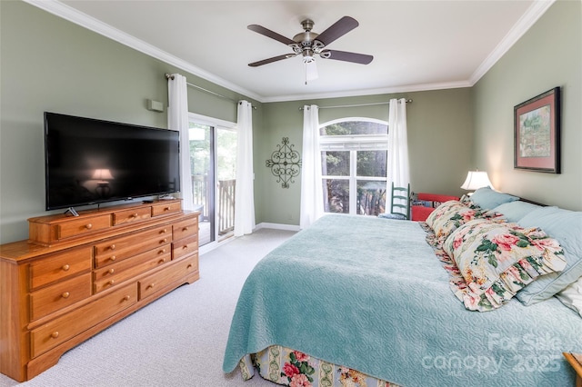 30 Lower Tanglewood Rd E Unit 1, Lake Toxaway, NC 28747 - bedroom with access to outside, crown molding, carpet, a ceiling fan, and baseboards