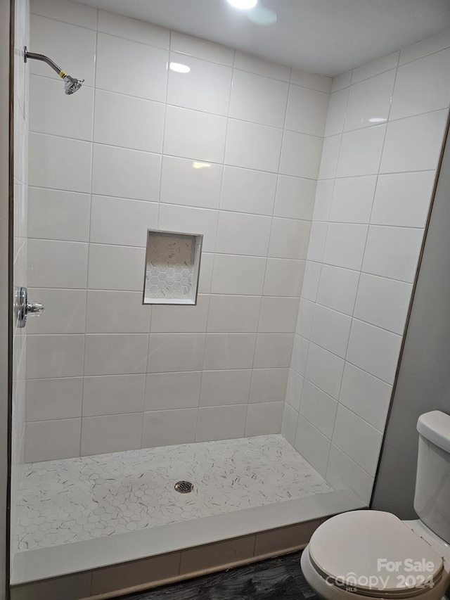 bathroom with a shower stall and toilet