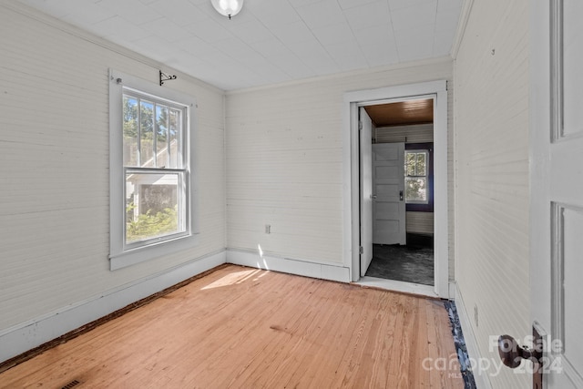 spare room with a wealth of natural light and light hardwood / wood-style floors