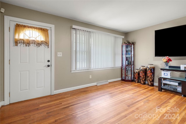 entryway with plenty of natural light and hardwood / wood-style floors