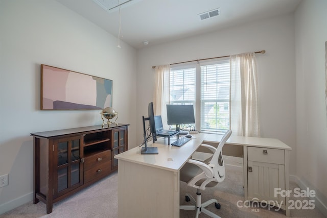 office space featuring light colored carpet