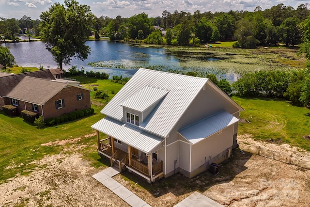 aerial view with a water view