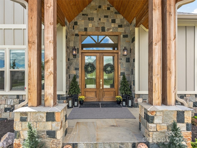 entrance to property featuring french doors