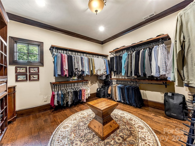 walk in closet featuring dark hardwood / wood-style flooring