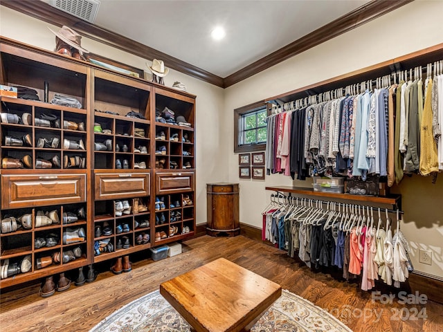 walk in closet featuring dark hardwood / wood-style flooring