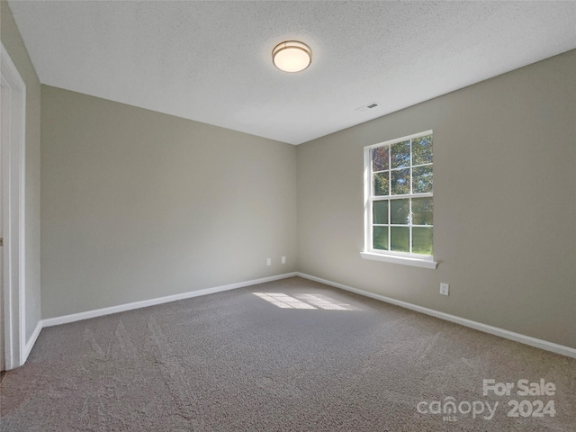 carpeted empty room featuring a textured ceiling