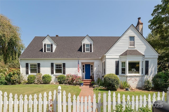 new england style home with a front lawn