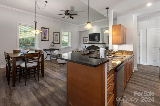 kitchen featuring stainless steel dishwasher, ceiling fan, a wealth of natural light, and sink