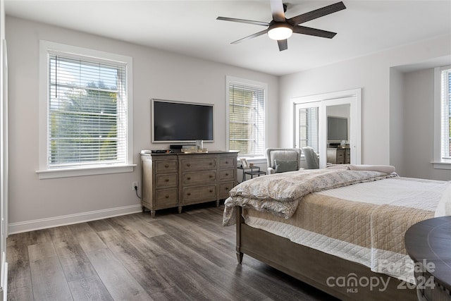 bedroom featuring wood-type flooring and ceiling fan