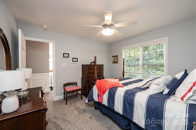 bedroom featuring carpet floors and a ceiling fan