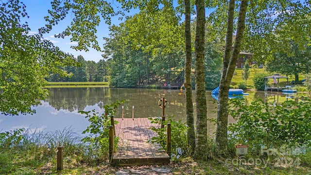 view of dock featuring a water view