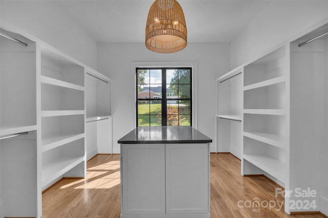 spacious closet featuring light hardwood / wood-style floors