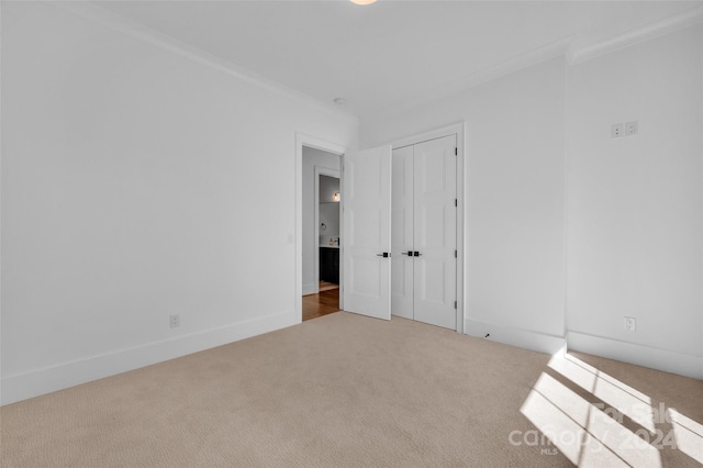 carpeted spare room with ornamental molding