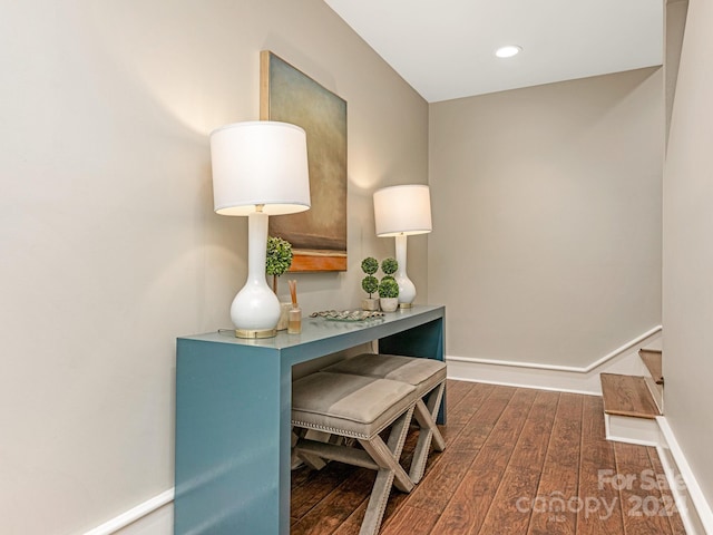 1218 Wareham Ct, Charlotte, NC 28207 - office area with dark wood-type flooring, baseboards, and recessed lighting