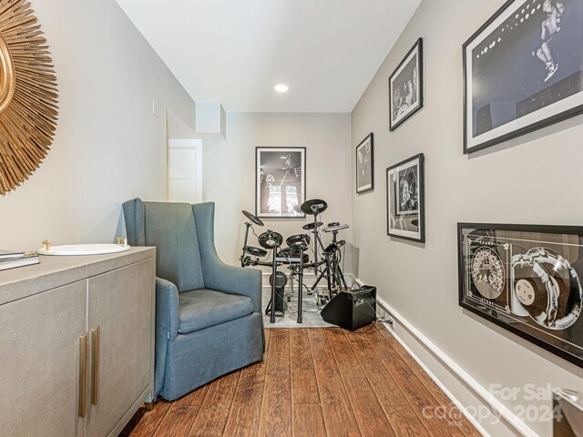 living area with dark hardwood / wood-style flooring