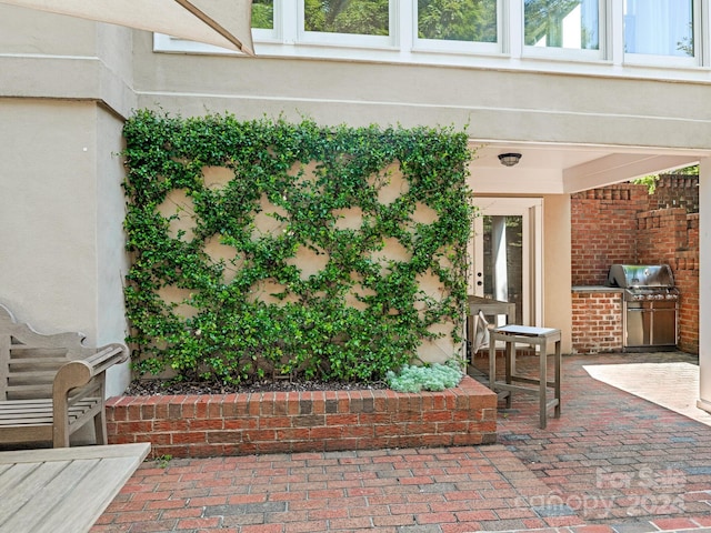 1218 Wareham Ct, Charlotte, NC 28207 - view of exterior entry with a patio area and exterior kitchen