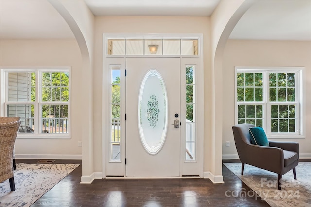 entryway with dark hardwood / wood-style floors