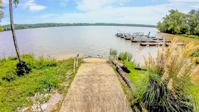 view of dock with a water view