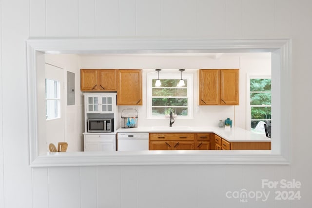 kitchen with white dishwasher, plenty of natural light, and stainless steel microwave