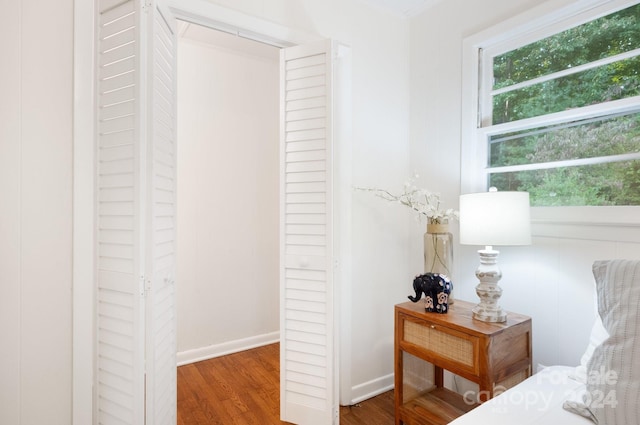 bedroom with hardwood / wood-style floors