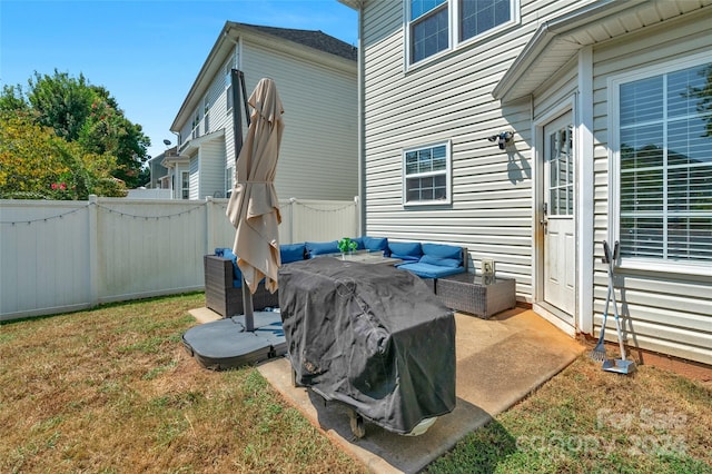 exterior space with fence and an outdoor living space