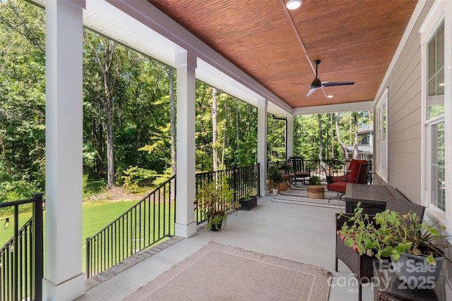 view of patio / terrace with a porch and ceiling fan