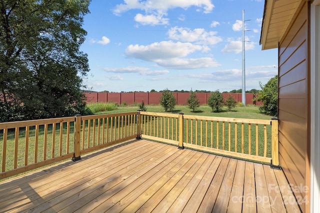 deck featuring a lawn and fence