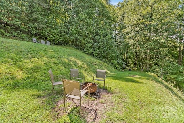 view of yard with an outdoor fire pit