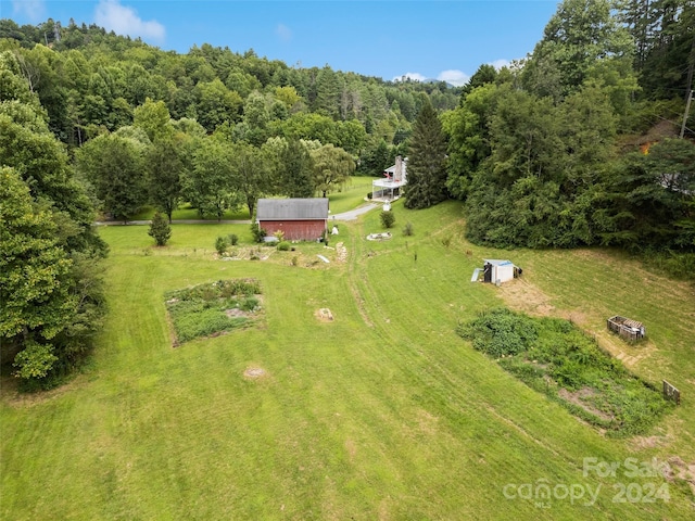 bird's eye view featuring a forest view