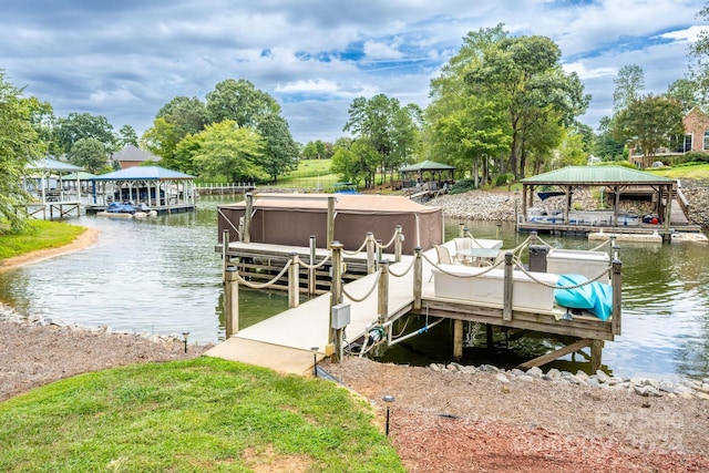 dock area featuring a water view